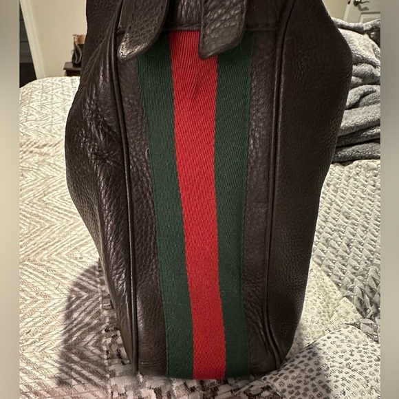 Authentic Gucci Dark Brown Leather Web Shoulder Bag - Picture 8 of 16